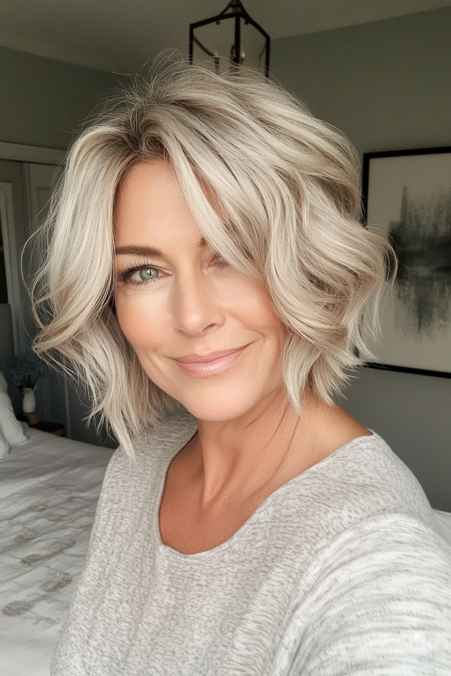12. Wavy Crop in Light Ash Blonde (Short Hairstyles For Women Over 50) - Short Hairstyles For Women Over 50