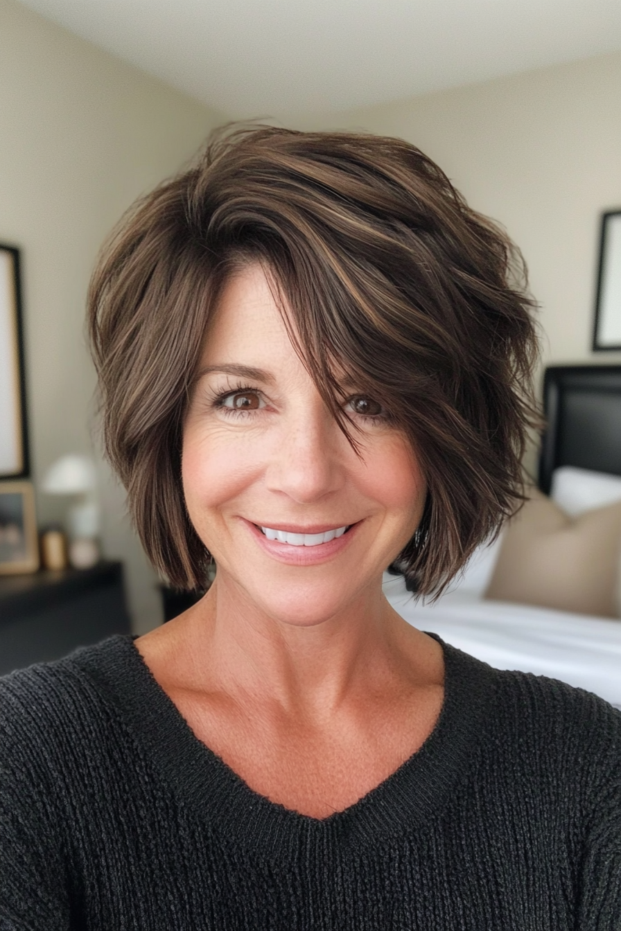 13. Choppy Bob in Cool Espresso (Short Hairstyles For Women Over 50) - Short Hairstyles For Women Over 50