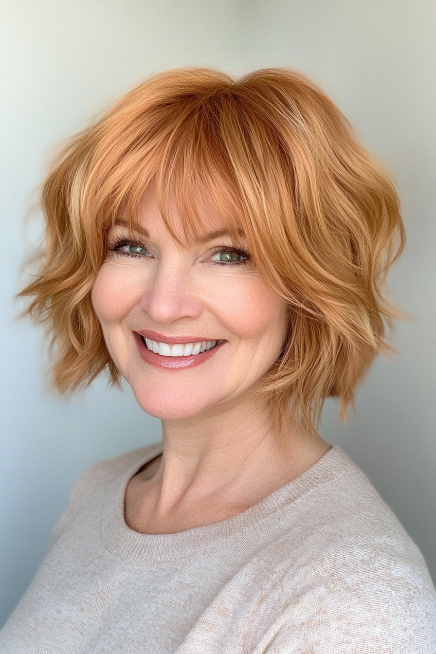 14. Short Shag in Golden Copper (Short Hairstyles For Women Over 50) - Short Hairstyles For Women Over 50