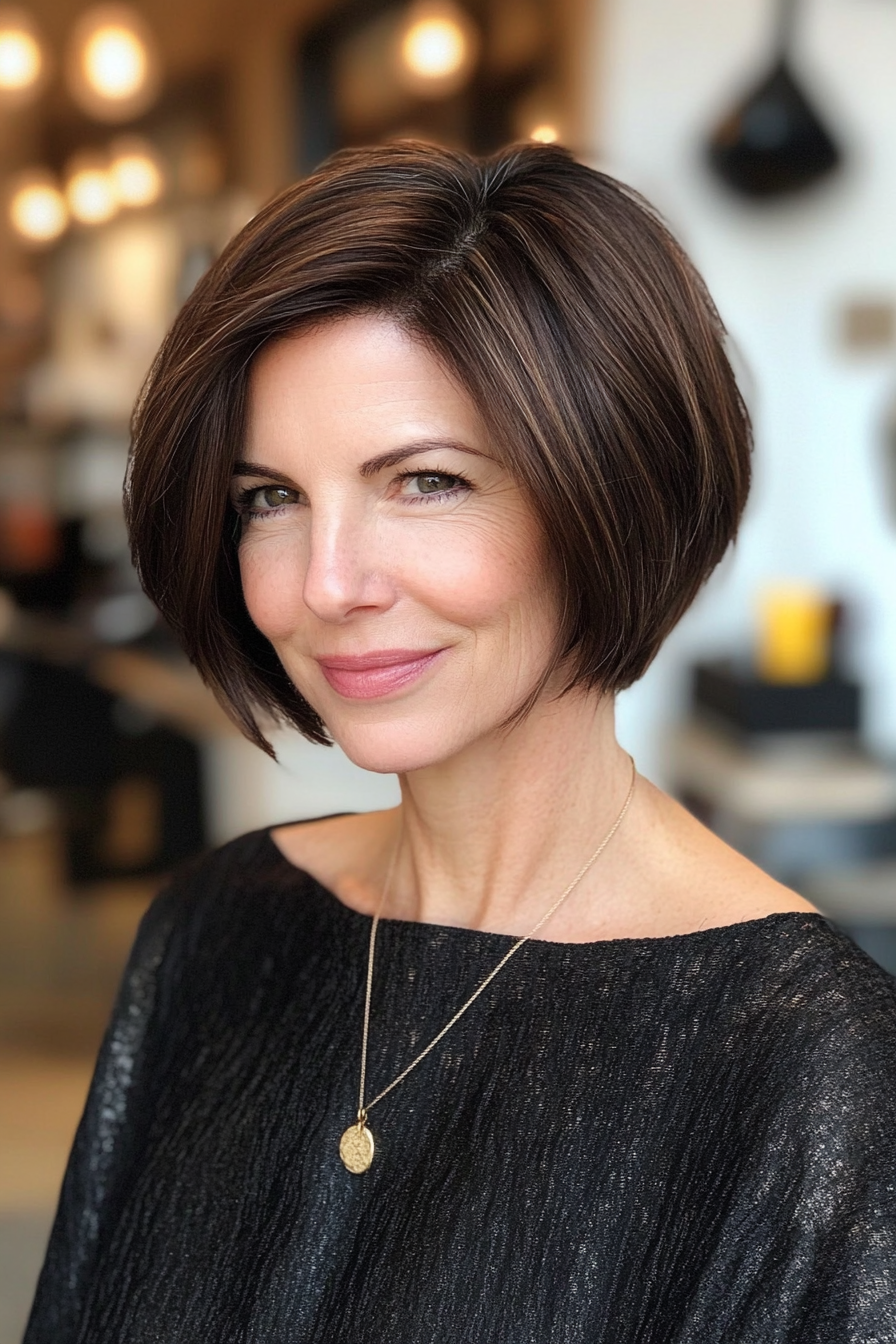 16. Round Bob in Dark Mocha (Short Hairstyles For Women Over 50) - Short Hairstyles For Women Over 50
