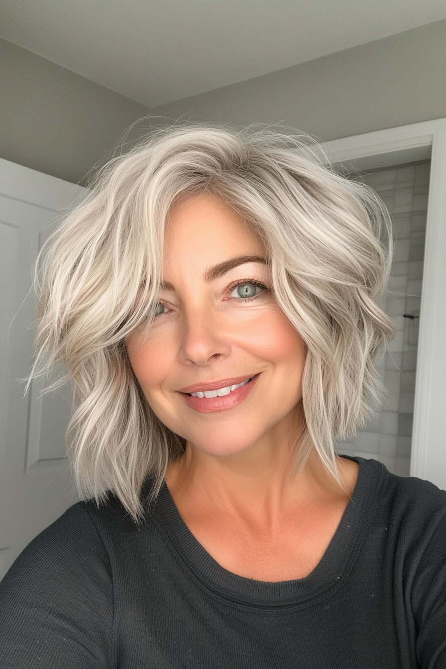 17. Tousled Layers in Ash Blonde (Short Hairstyles For Women Over 50) - Short Hairstyles For Women Over 50