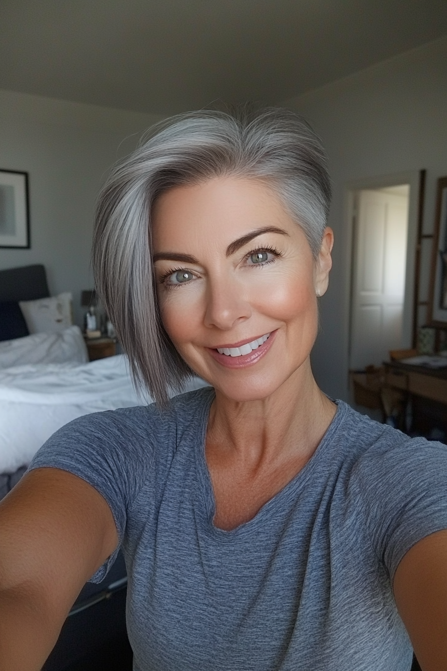 20. Sleek Crop in Steel Gray (Short Hairstyles For Women Over 50) - Short Hairstyles For Women Over 50