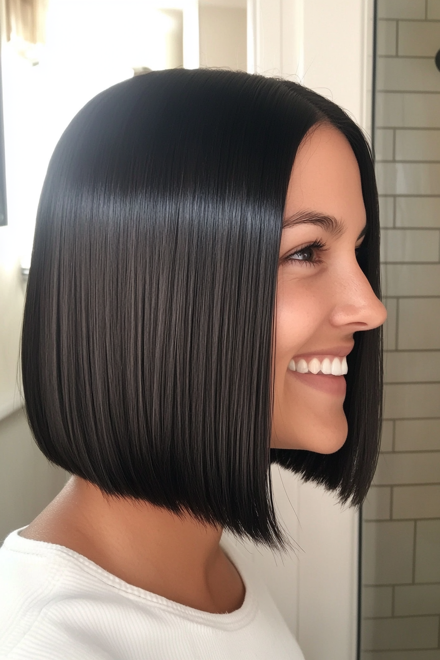 2. Classic Bob with Natural Black Shine (Hairstyles For Thin Straight Hair) - Hairstyles For Thin Straight Hair