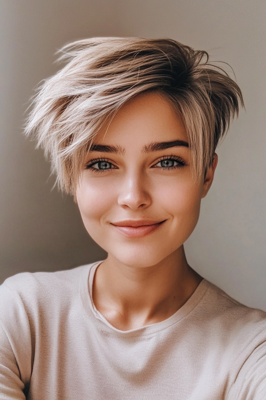 4. Shaggy Pixie in Sandy Blonde (Hairstyles For Thin Straight Hair) - Hairstyles For Thin Straight Hair