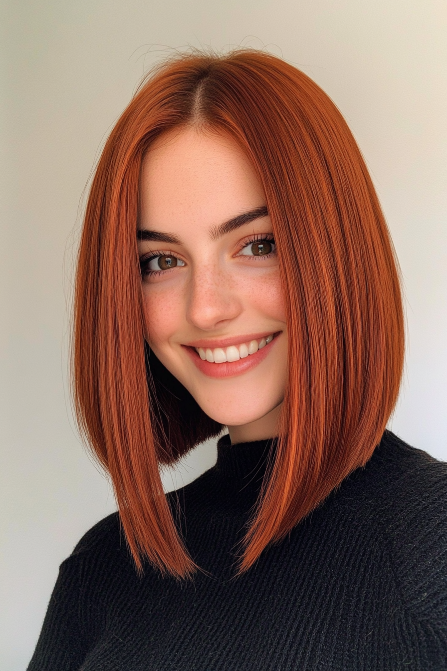 6. Blunt Lob in Rich Auburn (Hairstyles For Thin Straight Hair) - Hairstyles For Thin Straight Hair