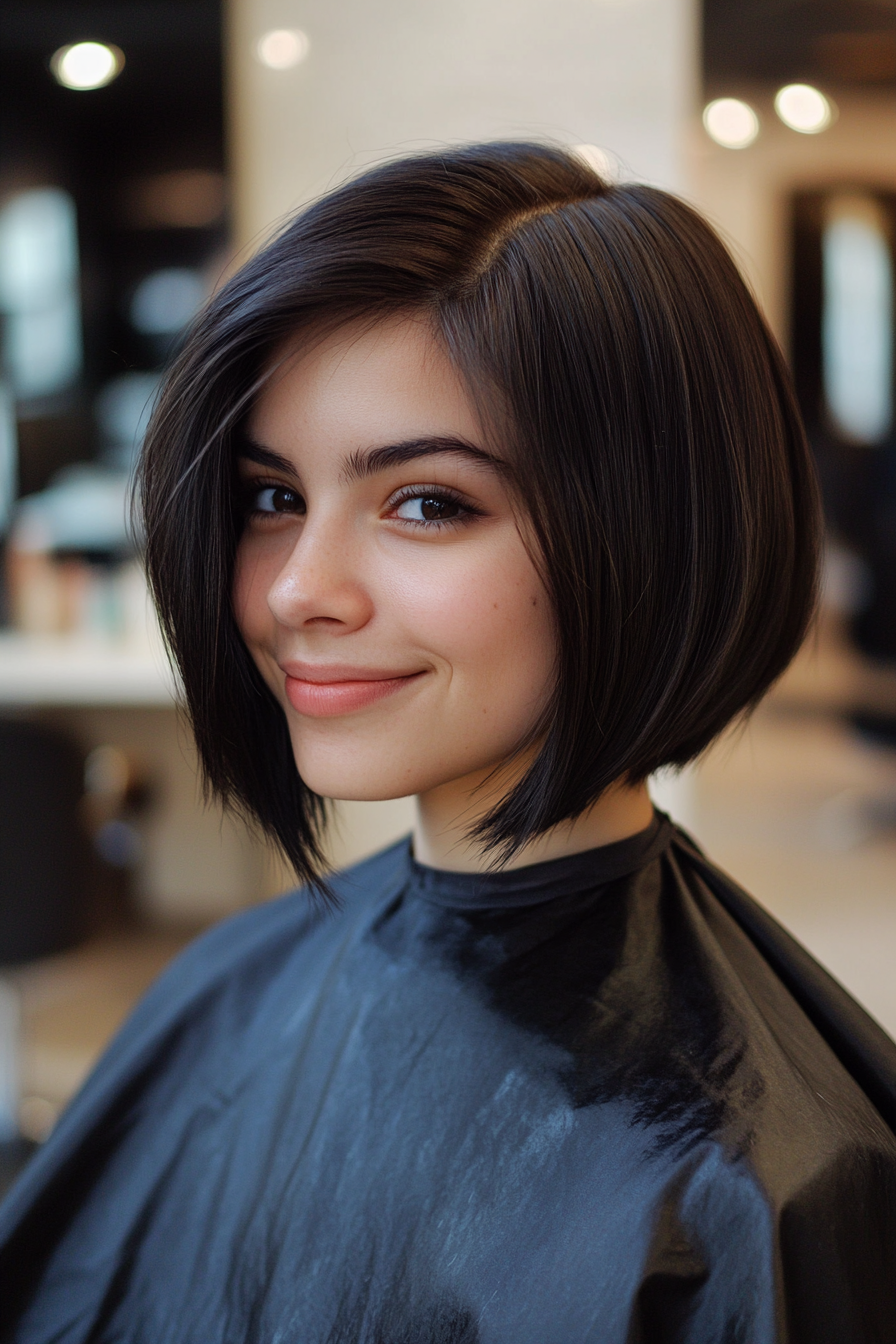 8. Asymmetrical Bob in Jet Black (Hairstyles For Thin Straight Hair) - Hairstyles For Thin Straight Hair