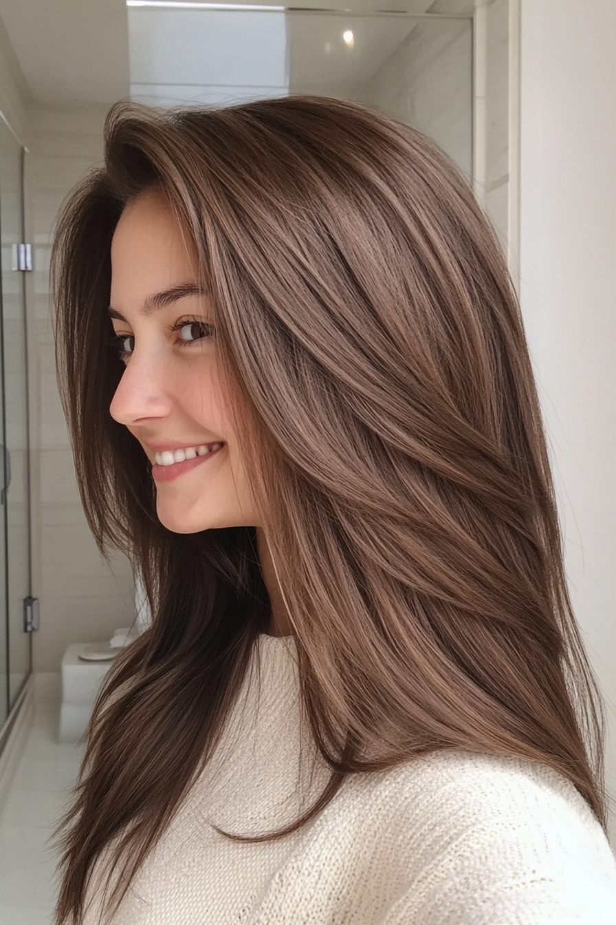 10. Angled Layers in Mocha Brown (Hairstyles For Thin Straight Hair) - Hairstyles For Thin Straight Hair