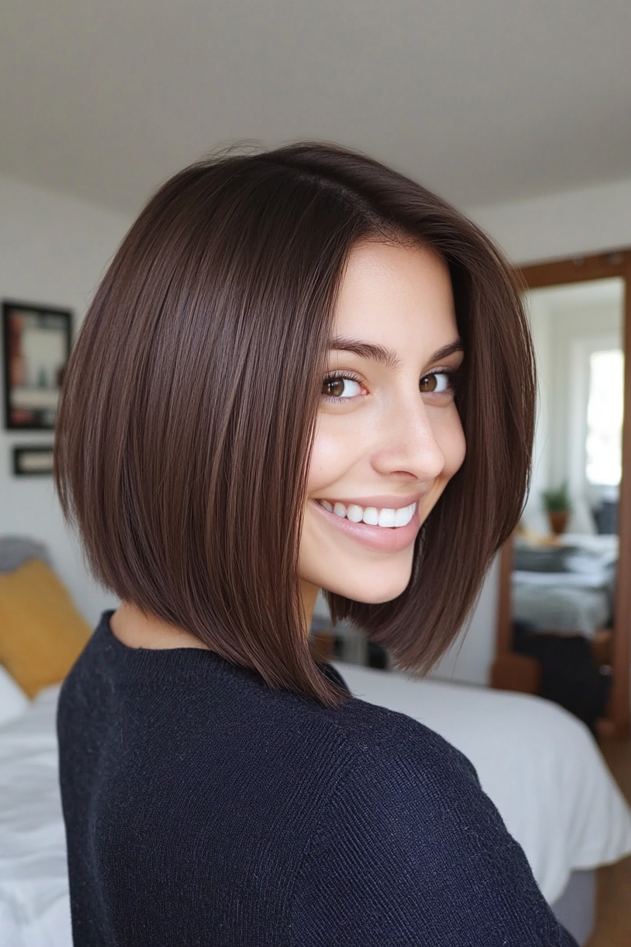 14. Graduated Bob in Espresso Brown (Hairstyles For Thin Straight Hair) - Hairstyles For Thin Straight Hair