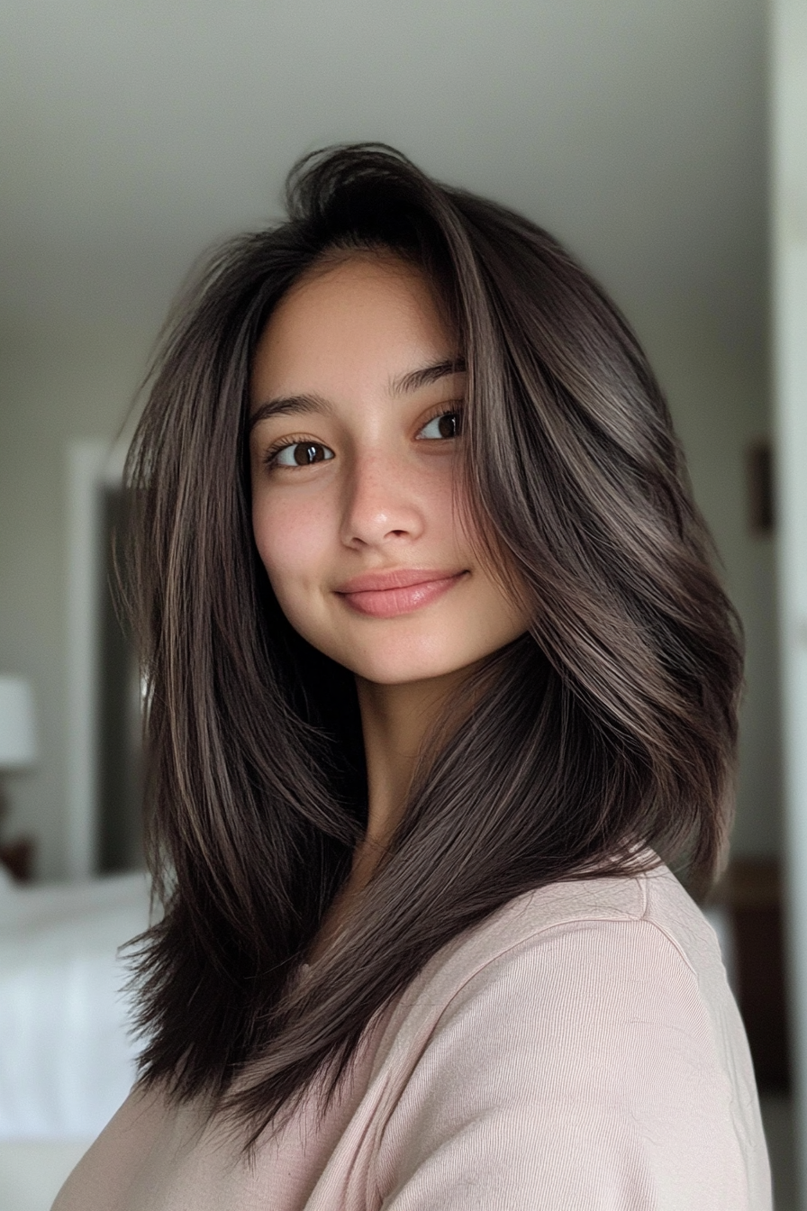 22. Soft Shag in Dark Amber (Hairstyles For Thin Straight Hair) - Hairstyles For Thin Straight Hair