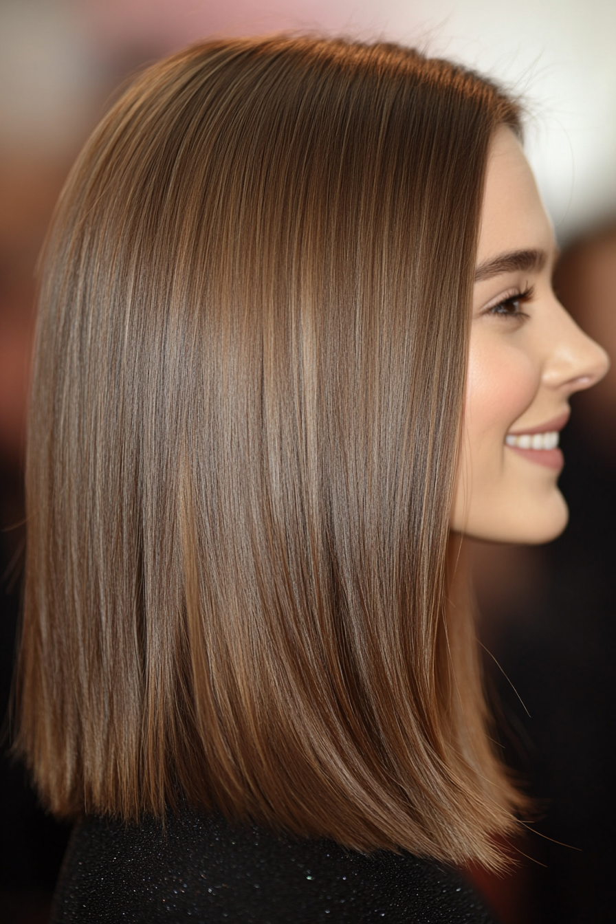 23. Straight Blunt Cut in Pearl Brown (Hairstyles For Thin Straight Hair) - Hairstyles For Thin Straight Hair