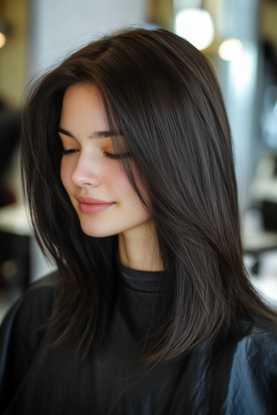 25. Tapered Ends in Smoky Black (Hairstyles For Thin Straight Hair) - Hairstyles For Thin Straight Hair