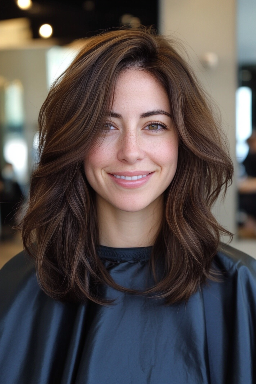 1. Soft Layered Lob with Warm Chestnut (Shoulder Length Hairstyles) - Shoulder Length Hairstyles