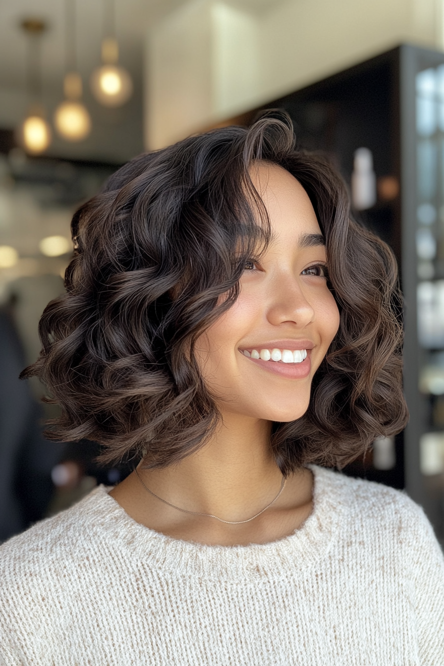 9. Soft Curls with Espresso Tones (Shoulder Length Hairstyles) - Shoulder Length Hairstyles