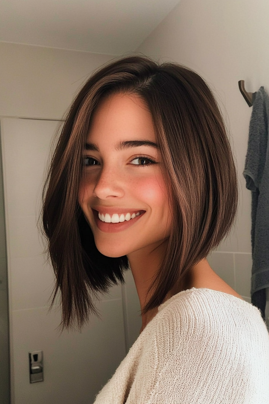11. Angled Lob with Cool Dark Brown (Shoulder Length Hairstyles) - Shoulder Length Hairstyles