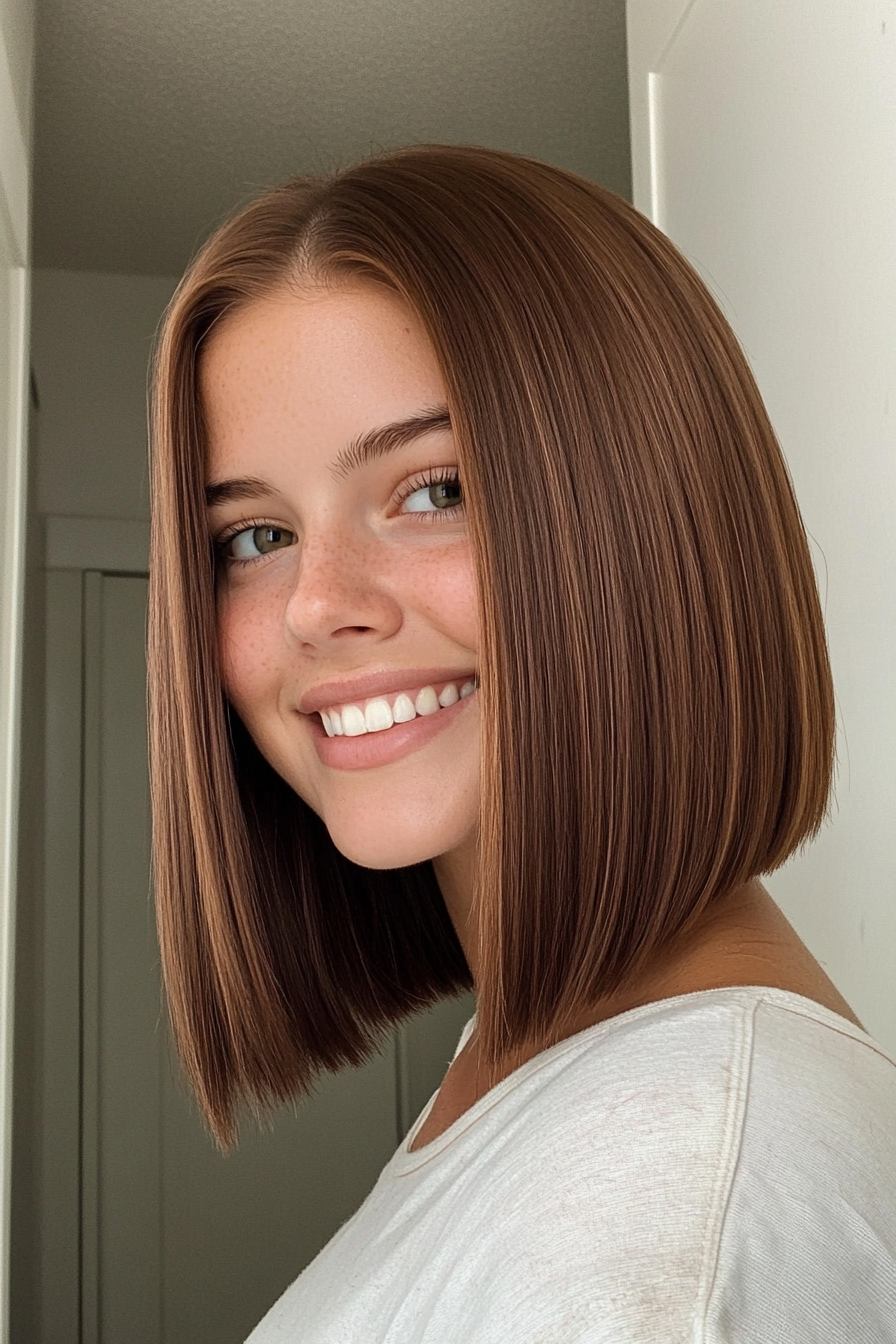 25. Straight Lob with Subtle Auburn Tint (Shoulder Length Hairstyles) - Shoulder Length Hairstyles