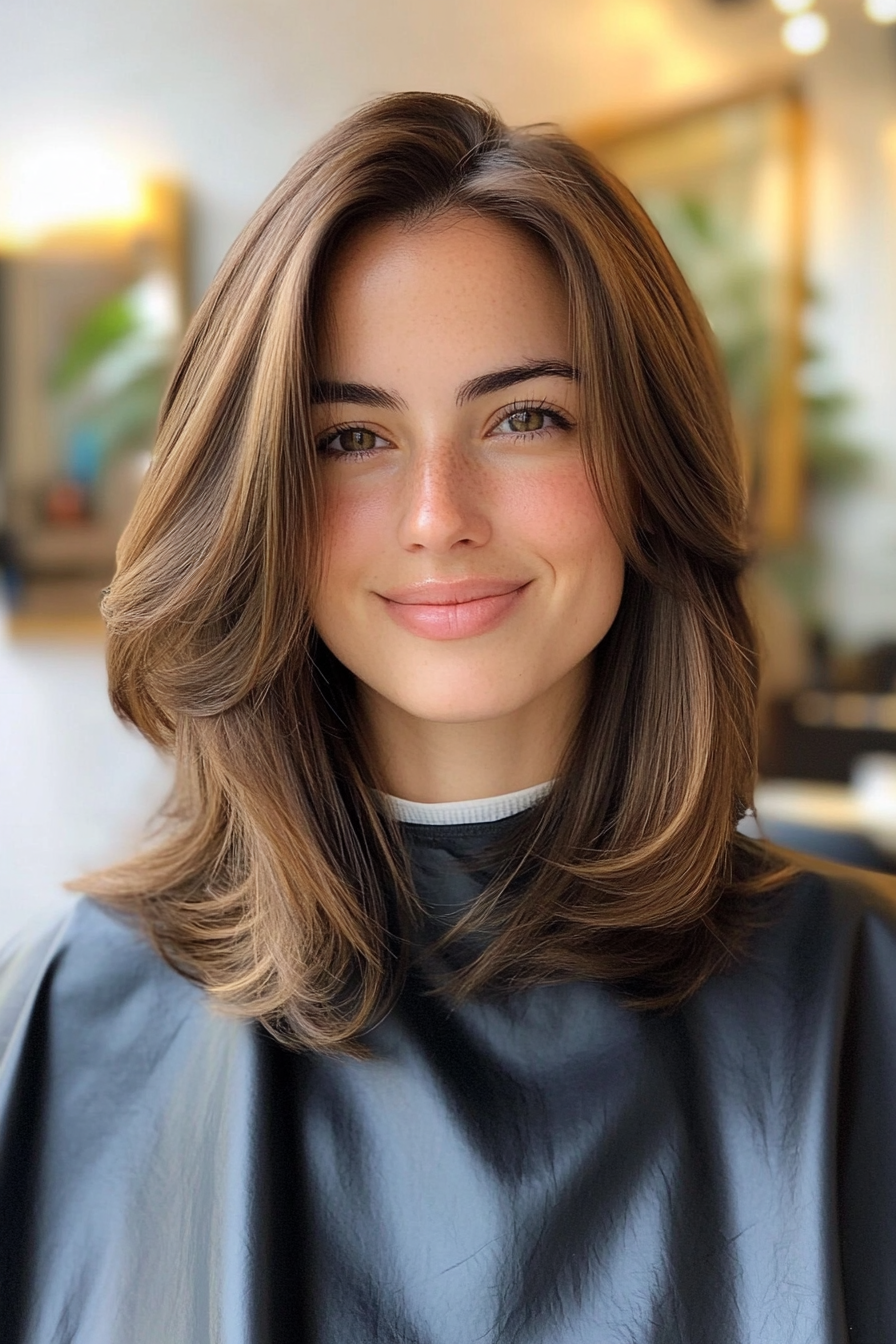 26. Feathered Shoulder-Length in Mocha Brown (Shoulder Length Hairstyles) - Shoulder Length Hairstyles