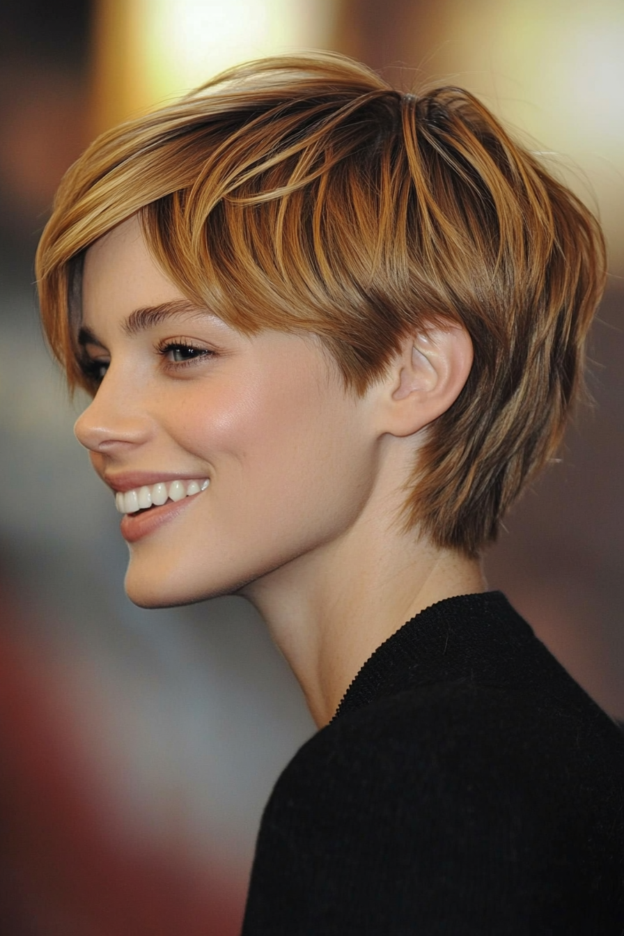 3. Golden Honey Layered Pixie (Long Pixie Cuts) - Long Pixie Cuts
