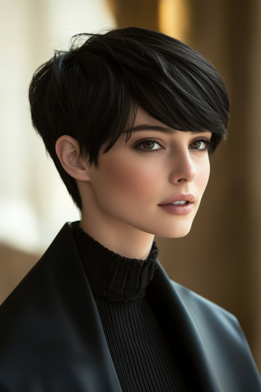 4. Soft Black Sleek Pixie (Long Pixie Cuts) - Long Pixie Cuts