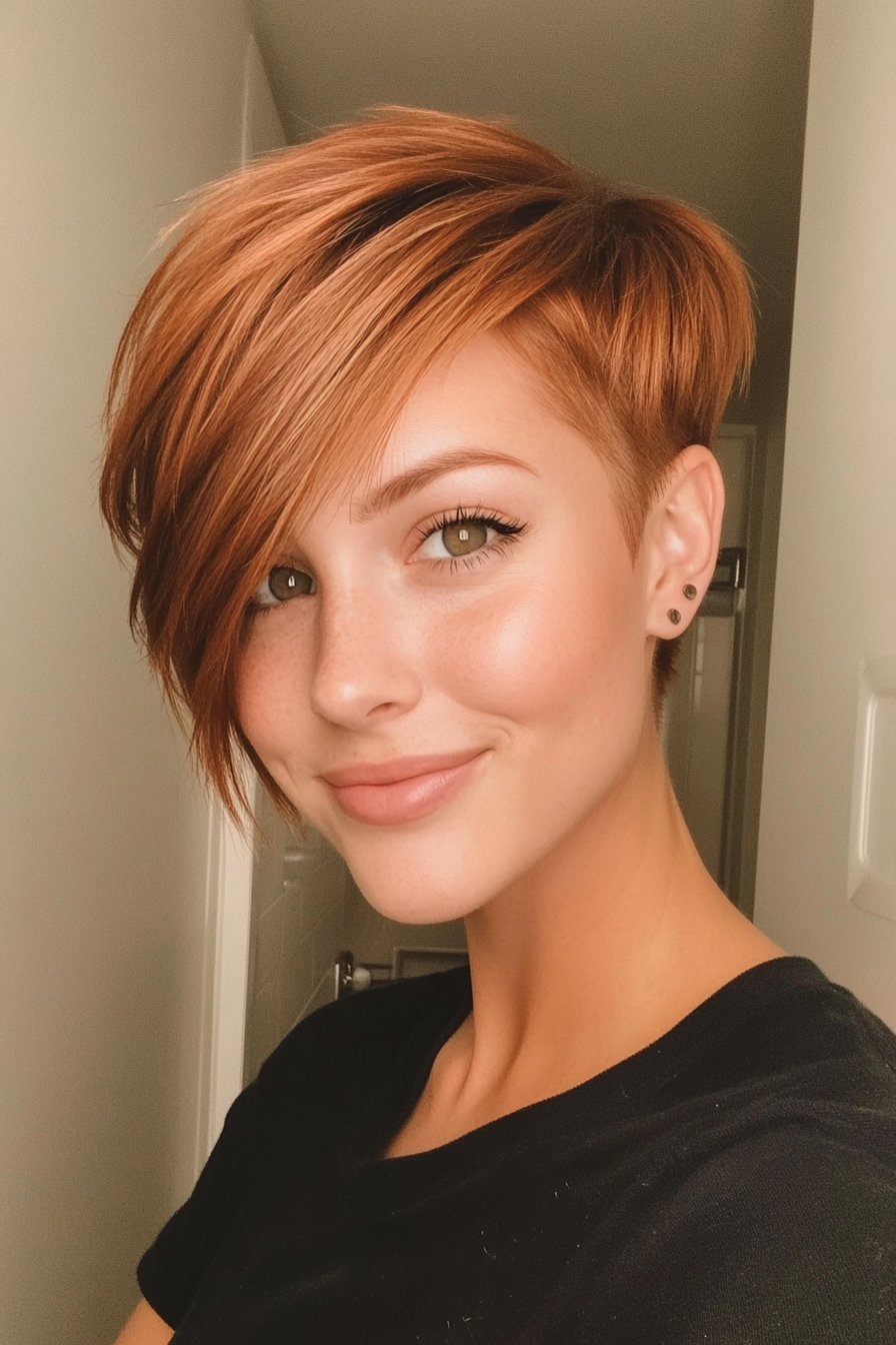 7. Warm Auburn Side-Swept Pixie (Long Pixie Cuts) - Long Pixie Cuts