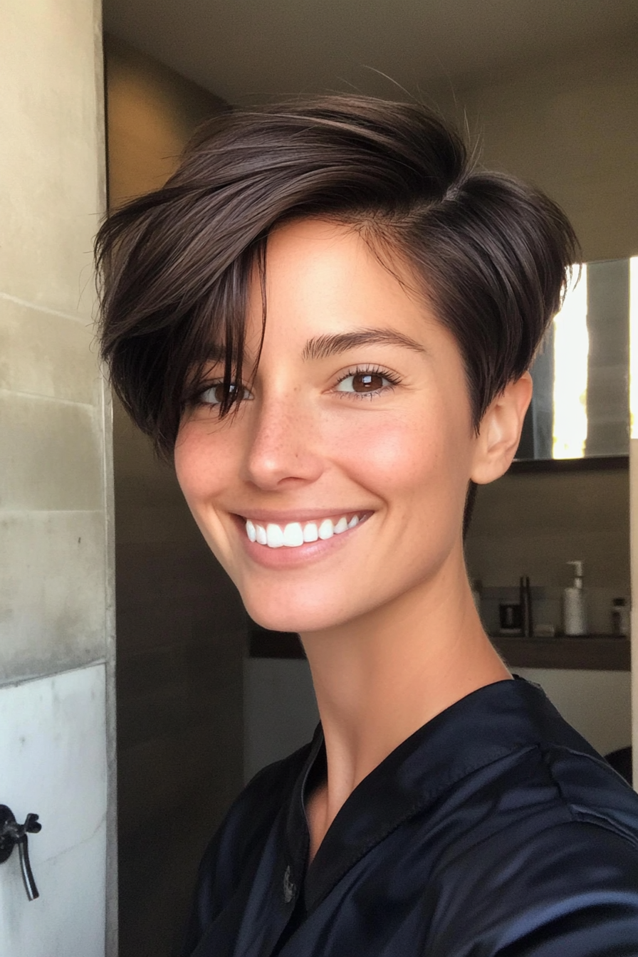10. Dark Chocolate Asymmetrical Pixie (Long Pixie Cuts) - Long Pixie Cuts