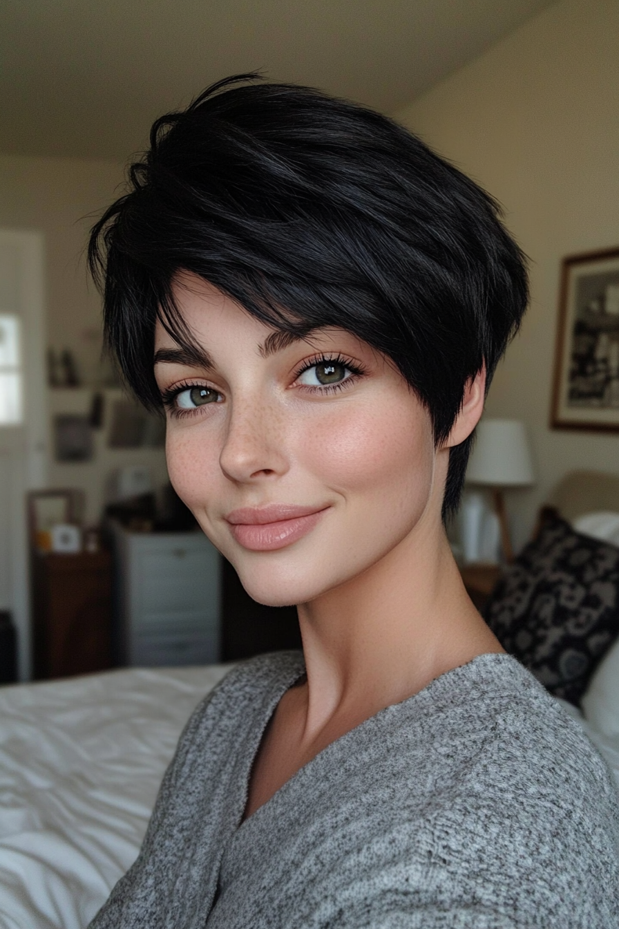 16. Natural Black Tapered Pixie (Long Pixie Cuts) - Long Pixie Cuts