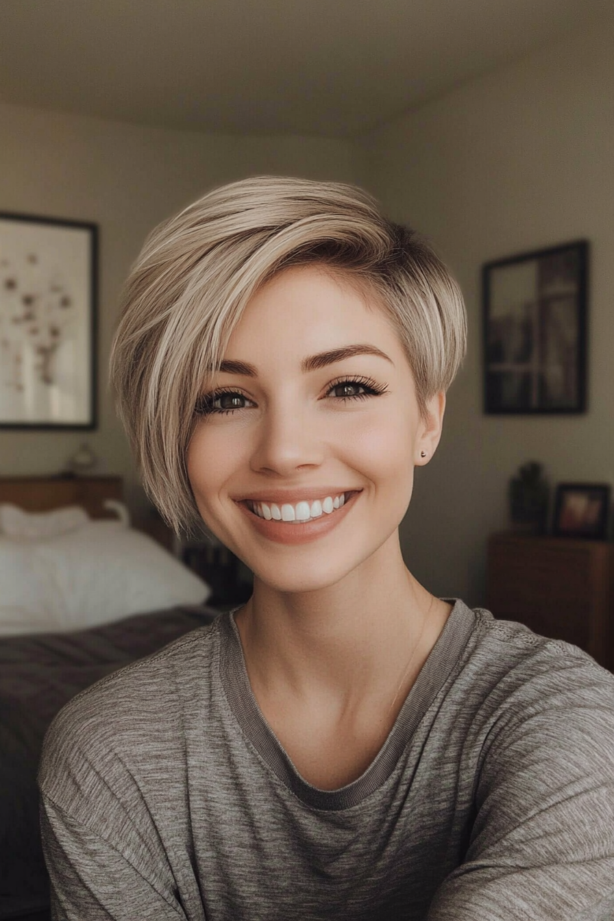 17. Ash Blonde Angled Pixie (Long Pixie Cuts) - Long Pixie Cuts