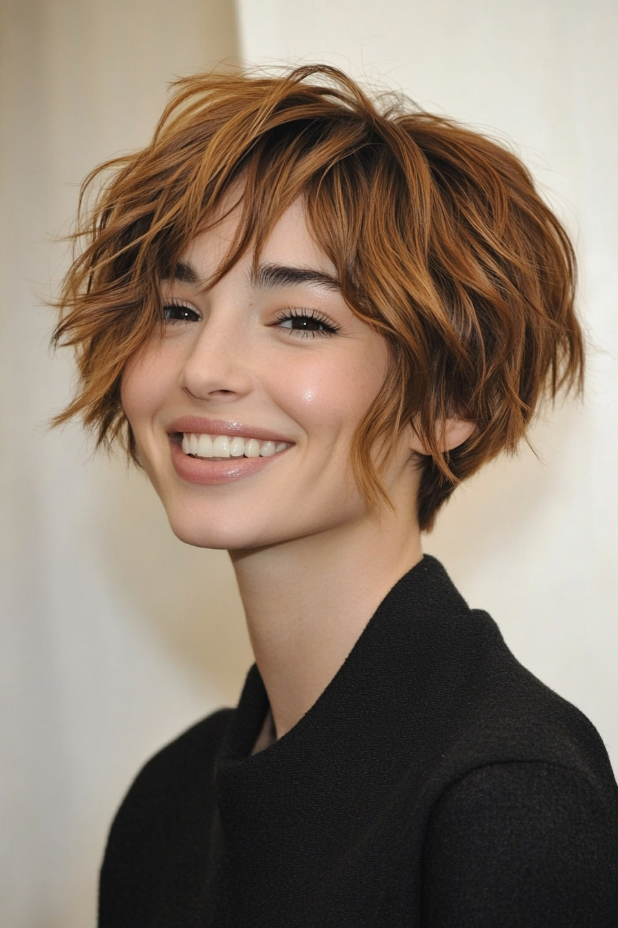20. Chestnut Brown Wavy Pixie (Long Pixie Cuts) - Long Pixie Cuts
