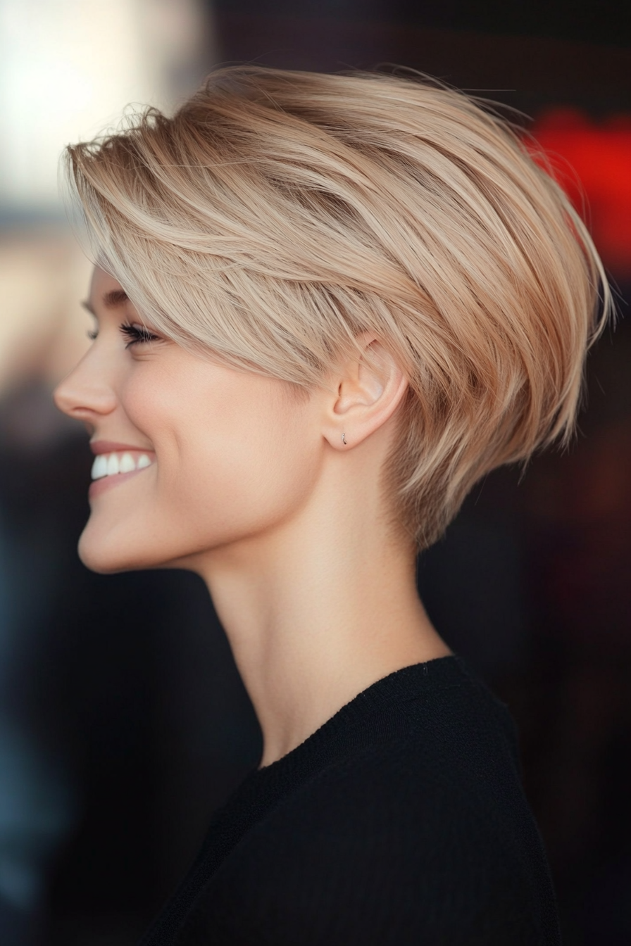 21. Soft Beige Blonde Layered Pixie (Long Pixie Cuts) - Long Pixie Cuts