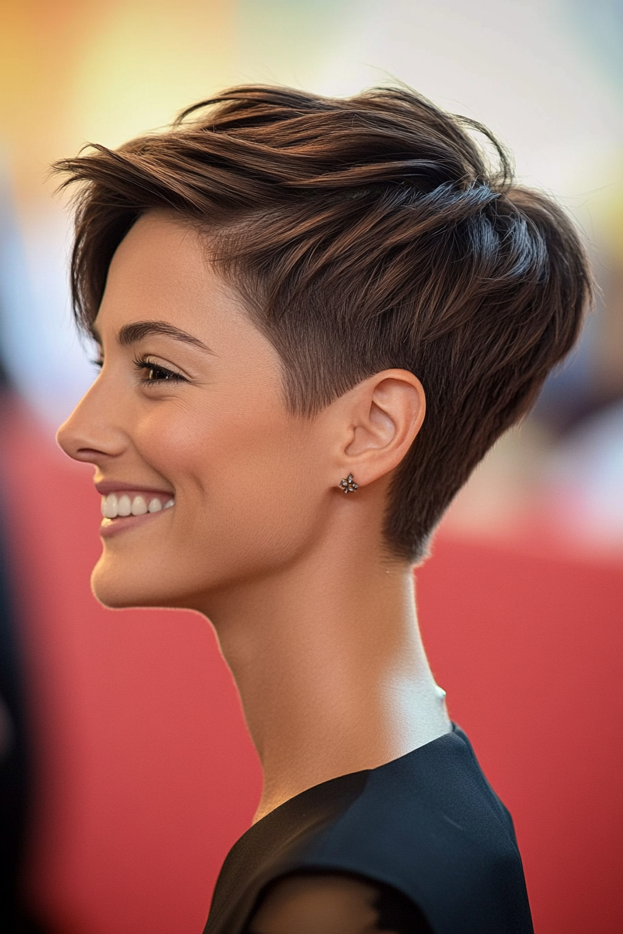 22. Cocoa Brown Cropped Pixie (Long Pixie Cuts) - Long Pixie Cuts