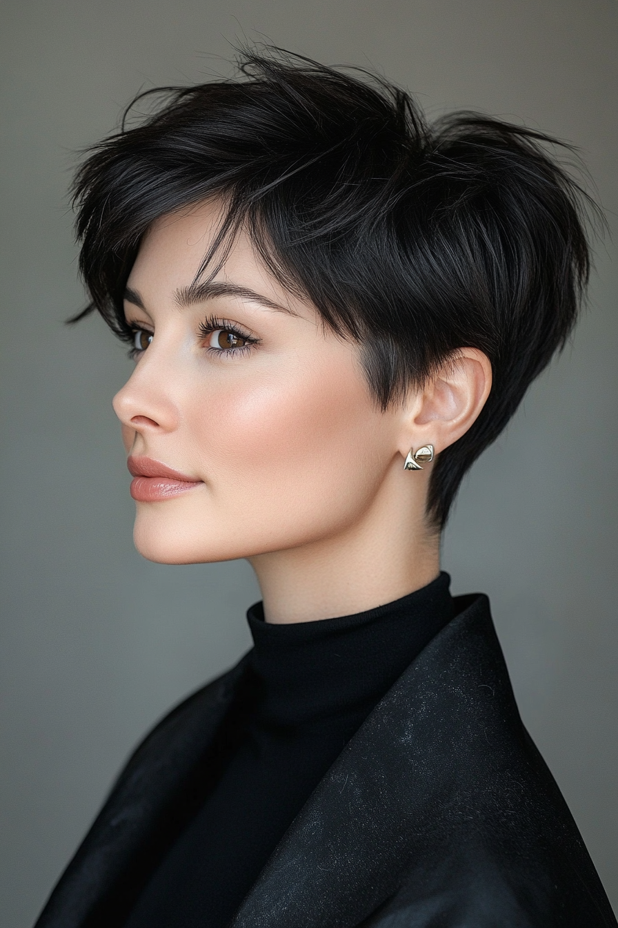 23. Ash Black Edgy Pixie (Long Pixie Cuts) - Long Pixie Cuts