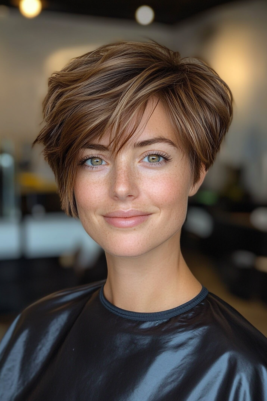 25. Hazelnut Brown Layered Pixie (Long Pixie Cuts) - Long Pixie Cuts