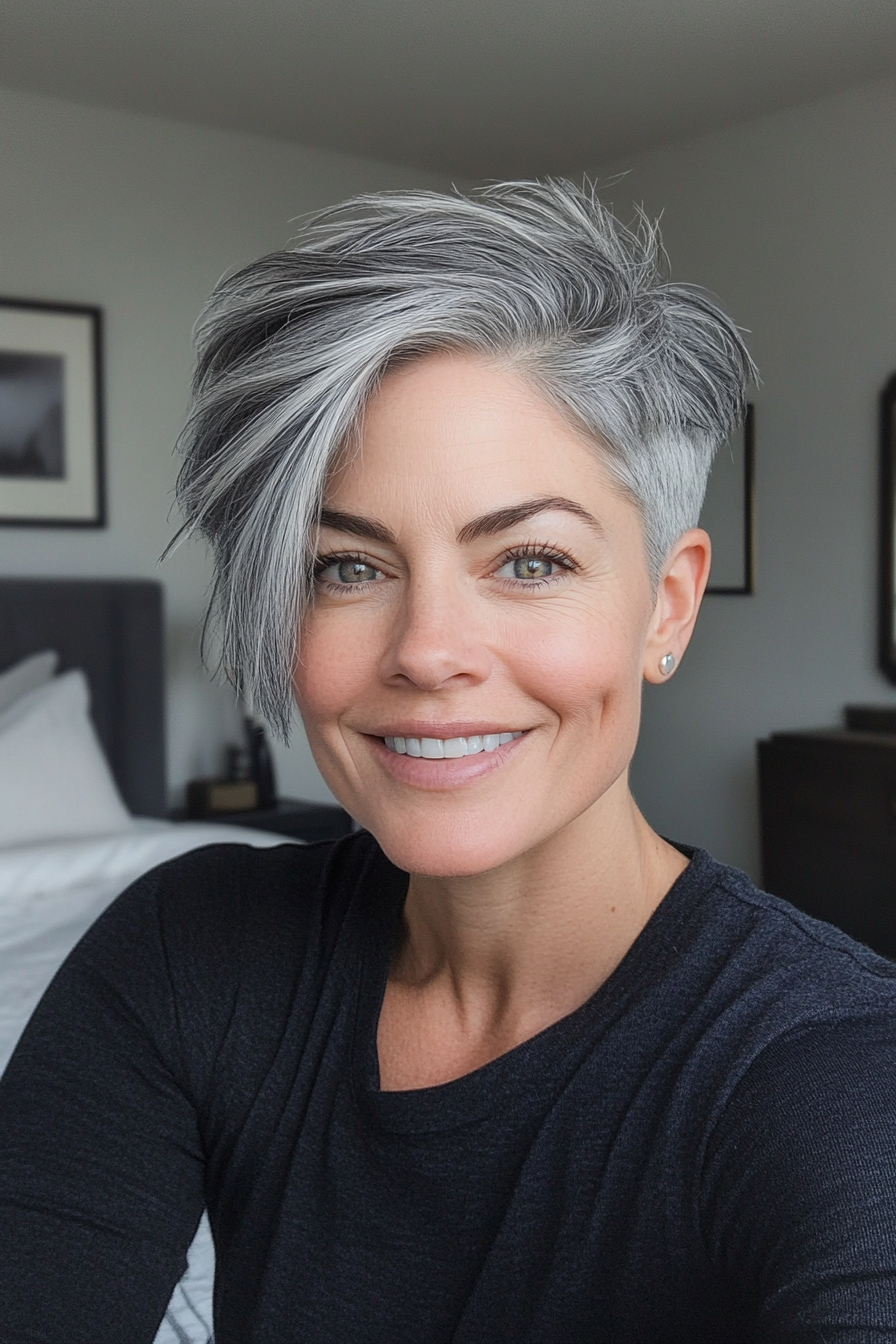 26. Natural Gray Textured Pixie (Long Pixie Cuts) - Long Pixie Cuts