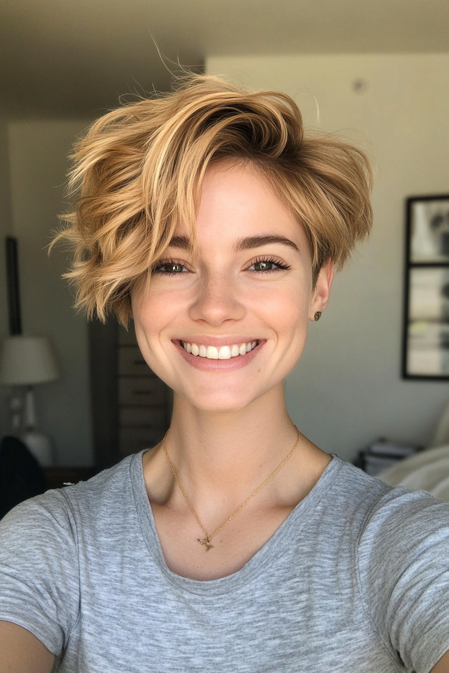 27. Golden Blonde Tousled Pixie (Long Pixie Cuts) - Long Pixie Cuts
