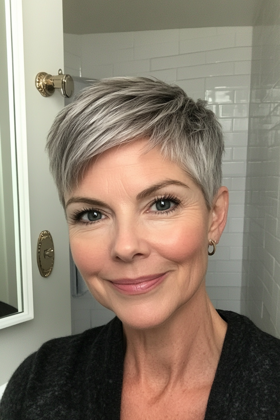 2. Tapered Pixie with Salt-and-Pepper Blend (Pixie Hairstyles For Women Over 50) - Pixie Hairstyles For Women Over 50