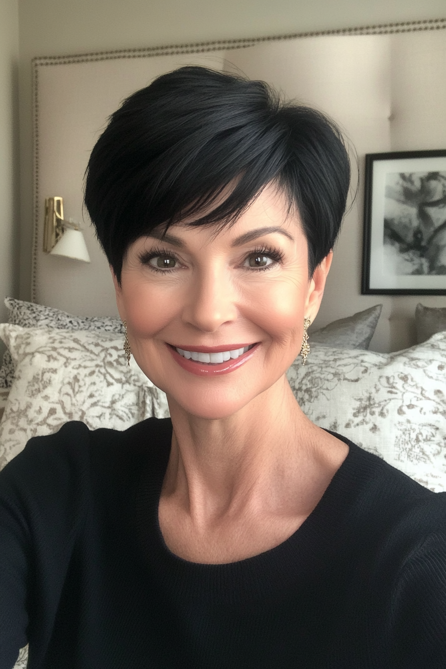 3. Classic Pixie with Jet Black Elegance (Pixie Hairstyles For Women Over 50) - Pixie Hairstyles For Women Over 50