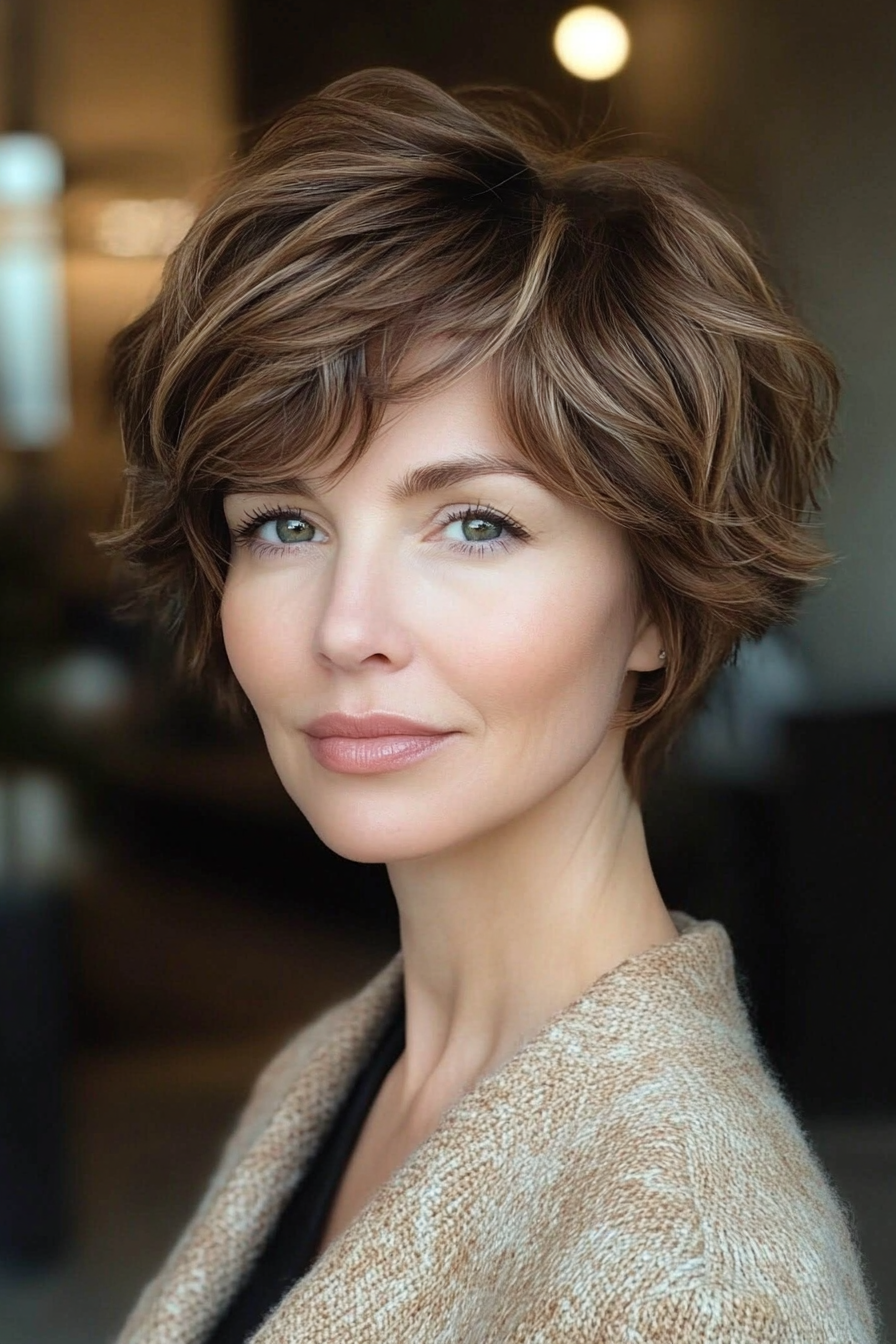 7. Side-Swept Pixie with Honey Brown Touch (Pixie Hairstyles For Women Over 50) - Pixie Hairstyles For Women Over 50