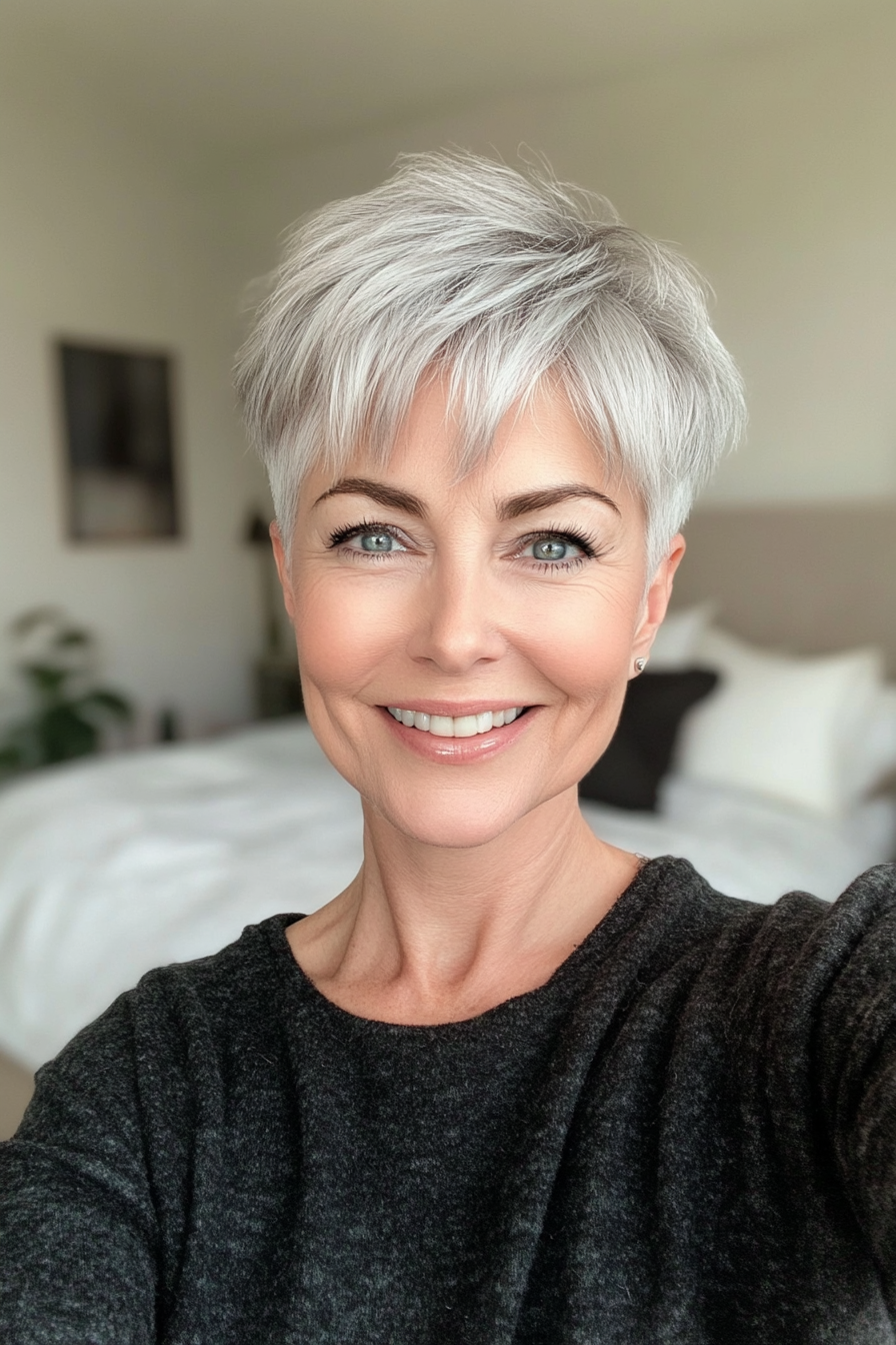 8. Undercut Pixie with Silver Accents (Pixie Hairstyles For Women Over 50) - Pixie Hairstyles For Women Over 50