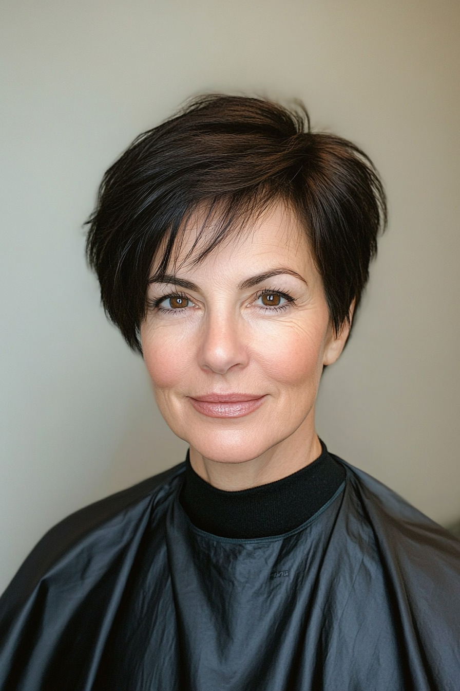 10. Sleek Pixie with Natural Black Shine (Pixie Hairstyles For Women Over 50) - Pixie Hairstyles For Women Over 50