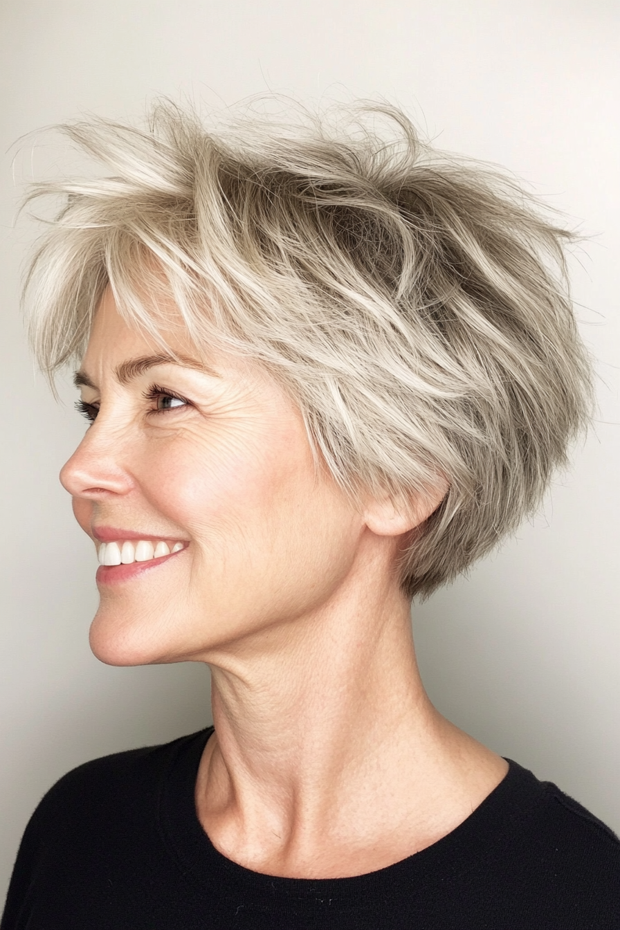 11. Shaggy Pixie with Ash Blonde Undertones (Pixie Hairstyles For Women Over 50) - Pixie Hairstyles For Women Over 50