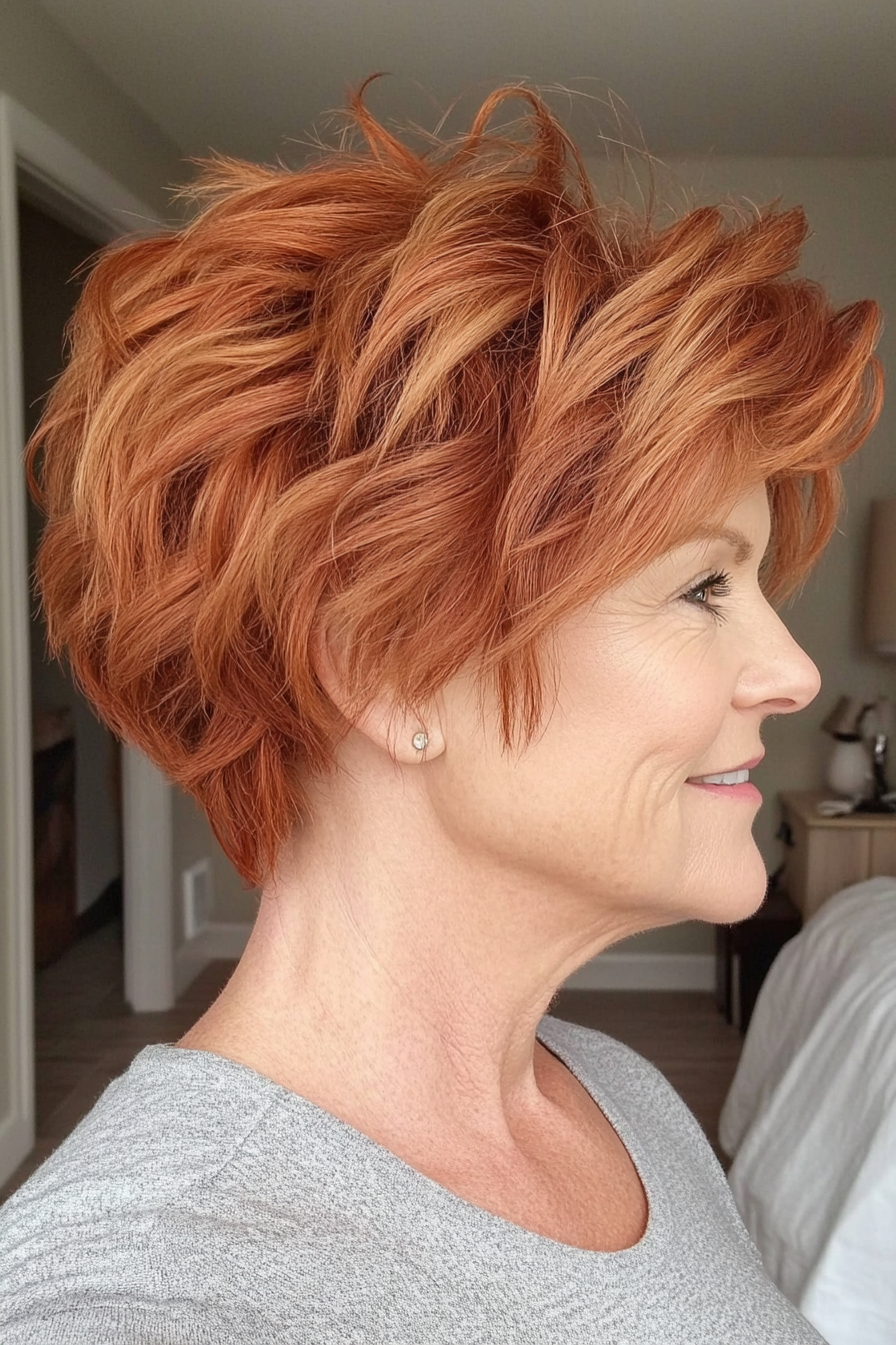 15. Tousled Pixie with Copper Red Tones (Pixie Hairstyles For Women Over 50) - Pixie Hairstyles For Women Over 50