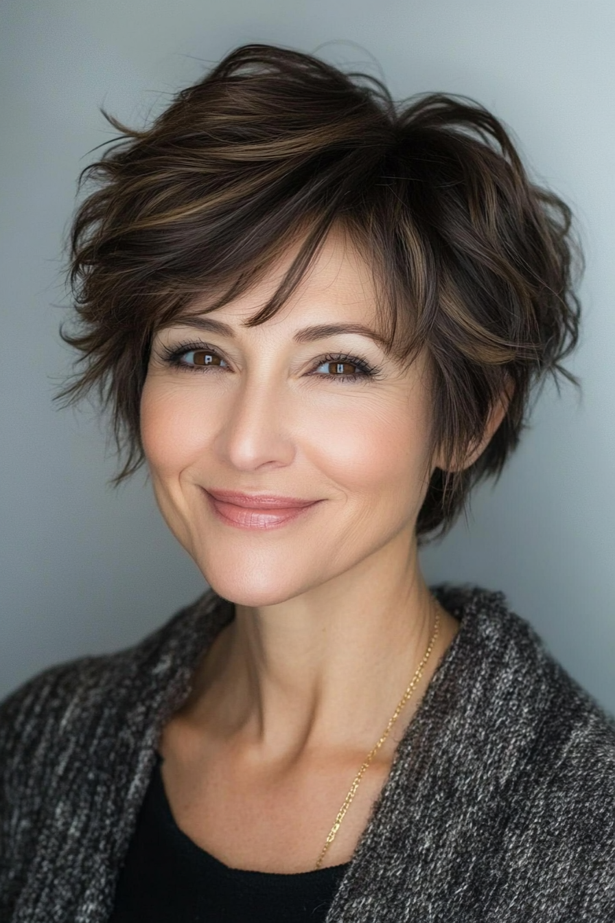 16. Choppy Pixie with Espresso Brown Depth (Pixie Hairstyles For Women Over 50) - Pixie Hairstyles For Women Over 50