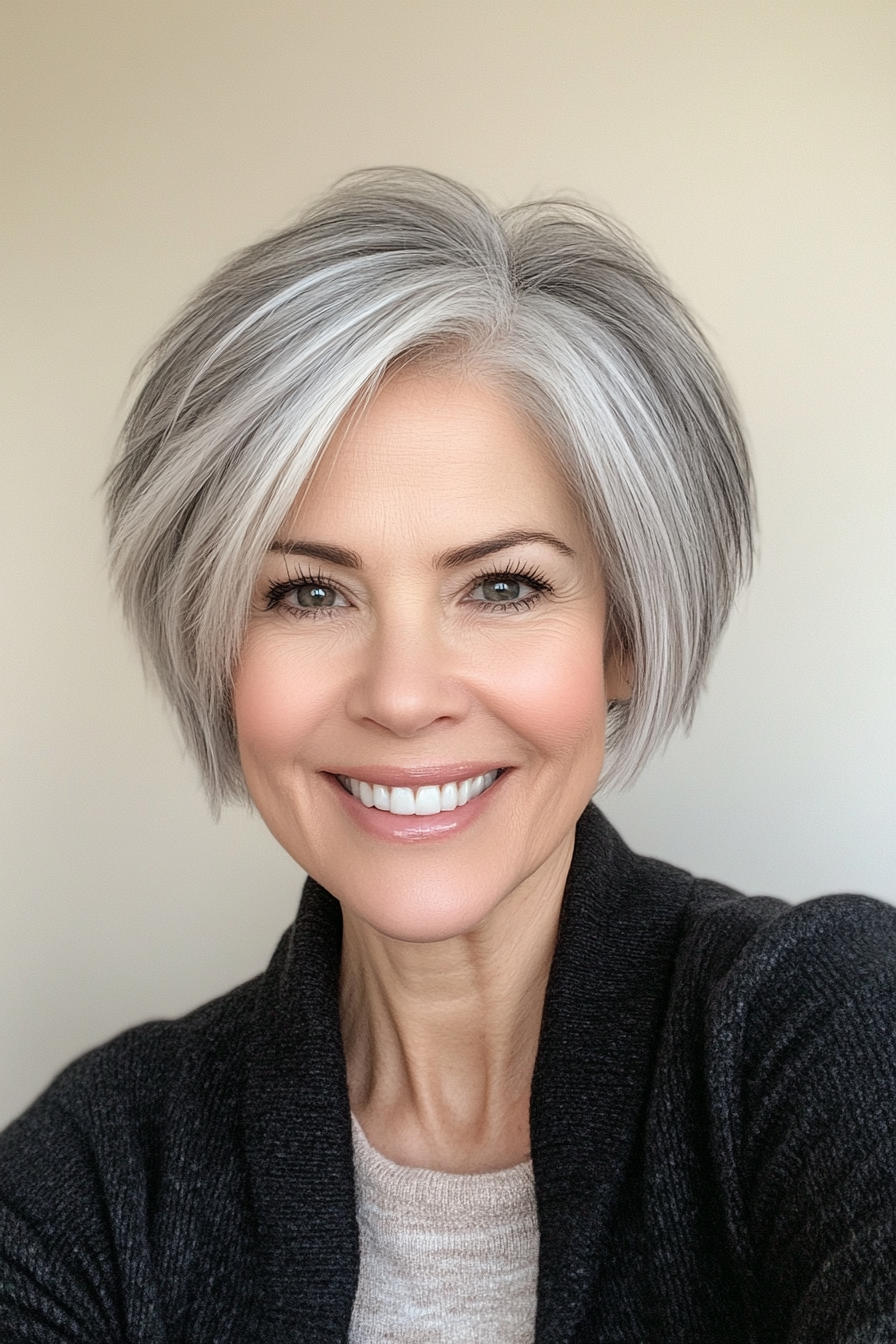 23. Layered Pixie with Natural Gray Elegance (Pixie Hairstyles For Women Over 50) - Pixie Hairstyles For Women Over 50
