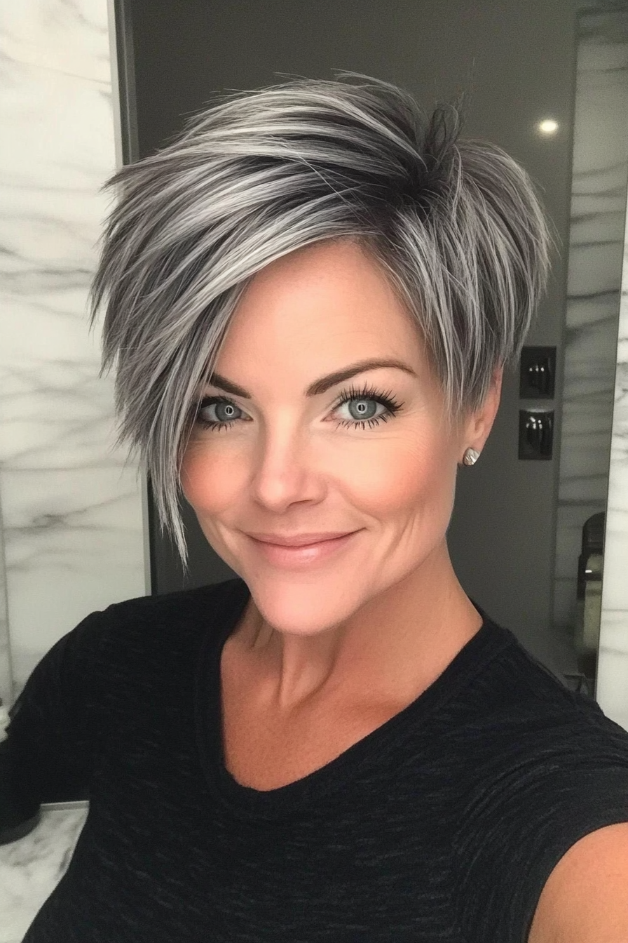 26. Edgy Pixie with Steel Gray Finish (Pixie Hairstyles For Women Over 50) - Pixie Hairstyles For Women Over 50
