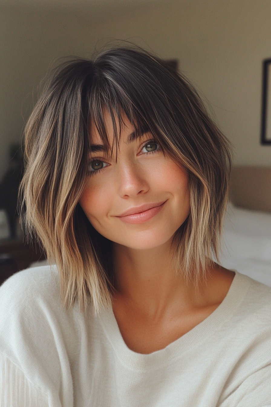 13. Dark Blonde Choppy Bob with Wispy Curtain Bangs (Haircuts With Bangs And Layers) - Haircuts With Bangs And Layers
