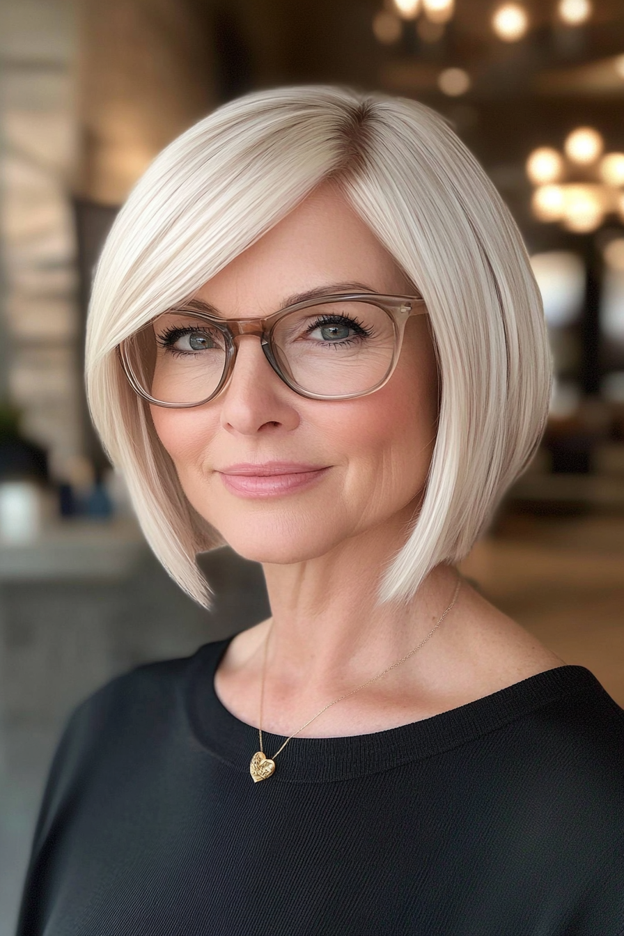 12. Ivory Blonde Sleek Bob (Short Hairstyles For Women Over 50 With Glasses) - Short Hairstyles For Women Over 50 With Glasses
