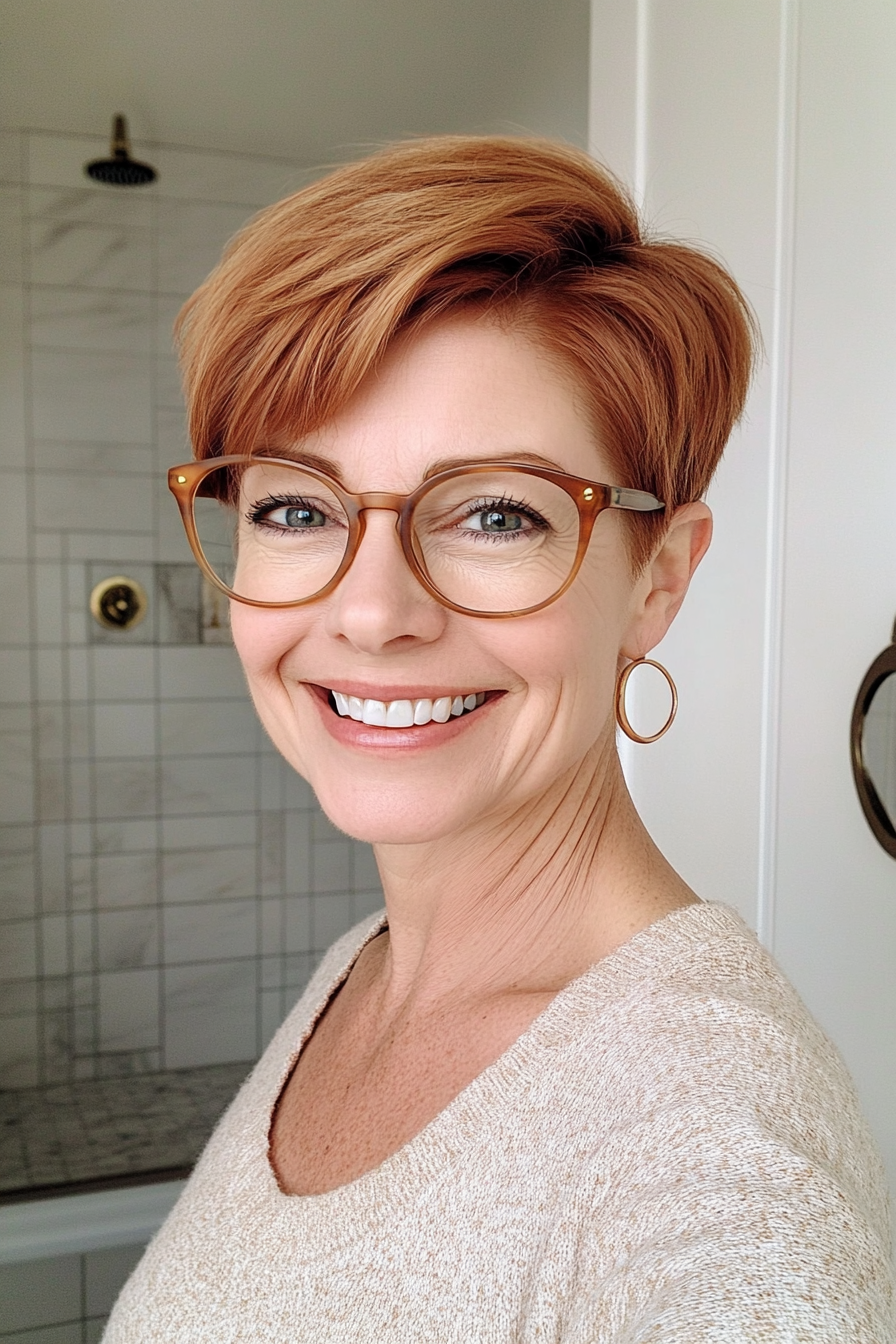 13. Natural Auburn Soft Pixie (Short Hairstyles For Women Over 50 With Glasses) - Short Hairstyles For Women Over 50 With Glasses