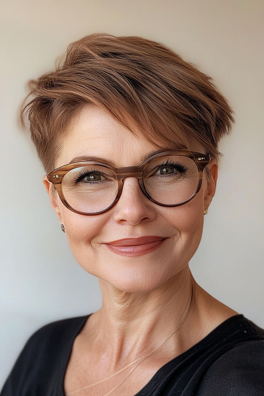15. Espresso Brown Undercut Pixie (Short Hairstyles For Women Over 50 With Glasses) - Short Hairstyles For Women Over 50 With Glasses