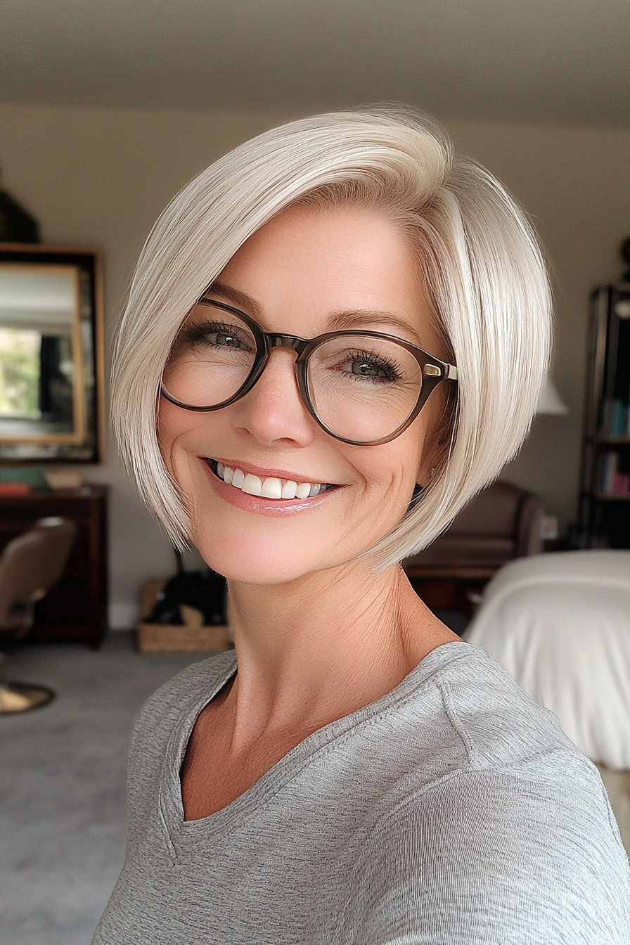 22. Platinum Blonde Undercut Bob (Short Hairstyles For Women Over 50 With Glasses) - Short Hairstyles For Women Over 50 With Glasses
