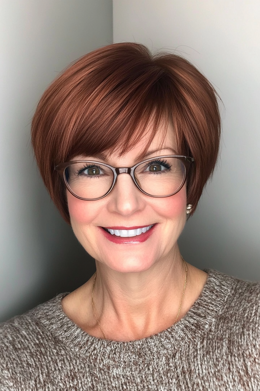 27. Mahogany Bob with Subtle Layers (Short Hairstyles For Women Over 50 With Glasses) - Short Hairstyles For Women Over 50 With Glasses