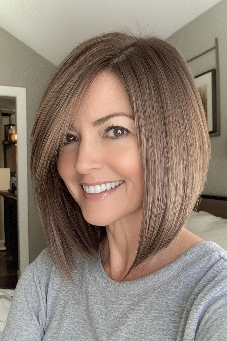 3. Angled Bob with Ash Brown Tones (Medium Length Haircuts For Women Over 50) - Medium Length Haircuts For Women Over 50